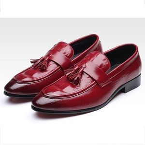 Men’s Red Leather Tassel Slip On Loafers Dress Shoes Size 9